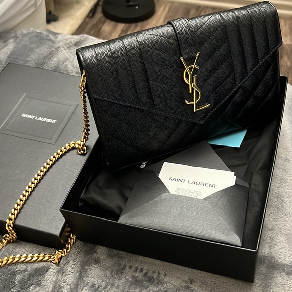 Yves Saint Laurent Bags Ysl Envelope Quilted Leather Chain Wallet